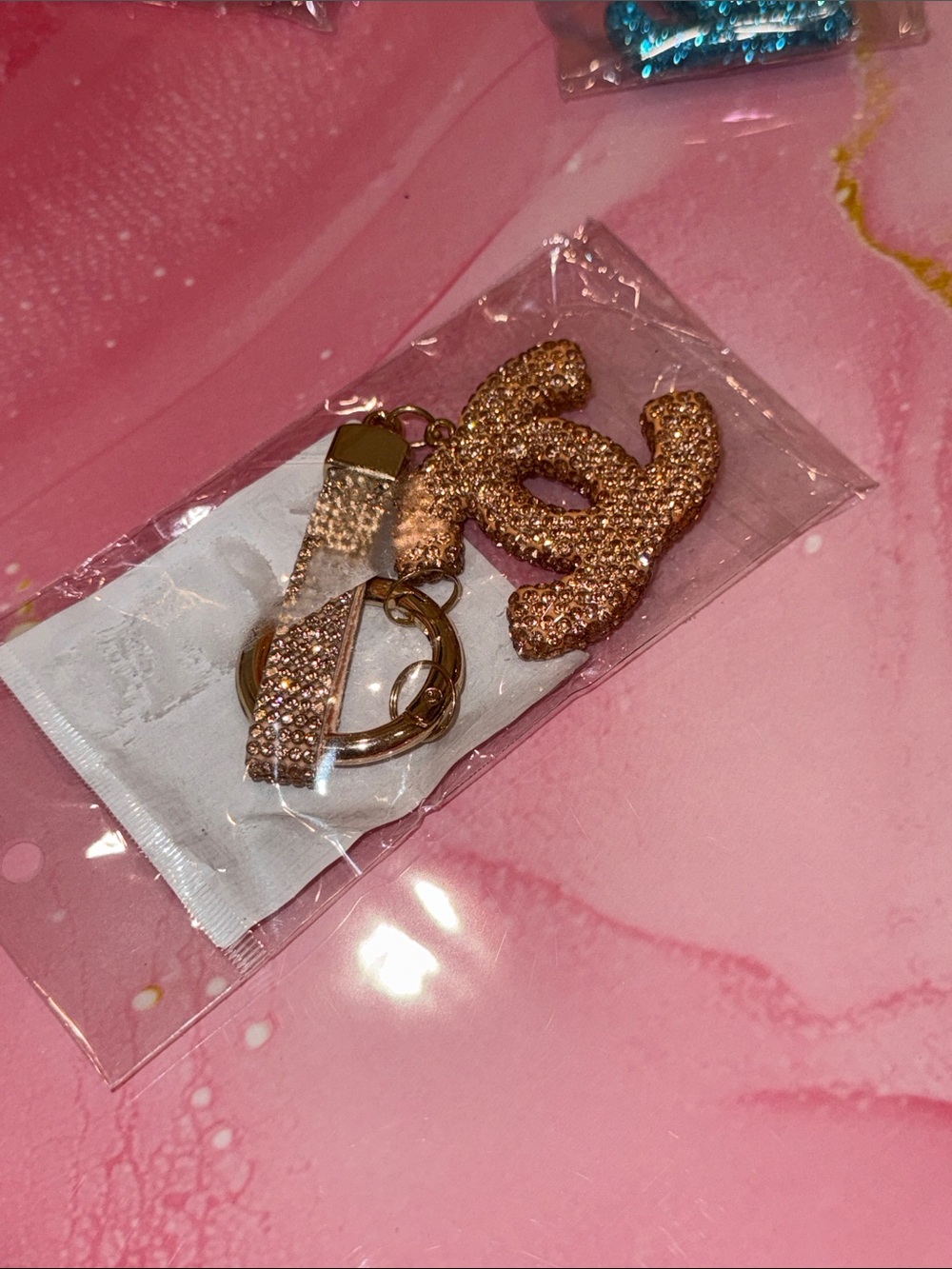 CC Rose Gold Crystal Double C  keychain